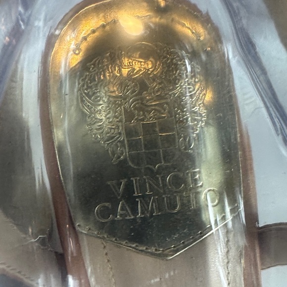 Vince Camuto High Heel Wedges Tan Camel White OpenToe Leather Summer Shoes - Picture 8 of 12